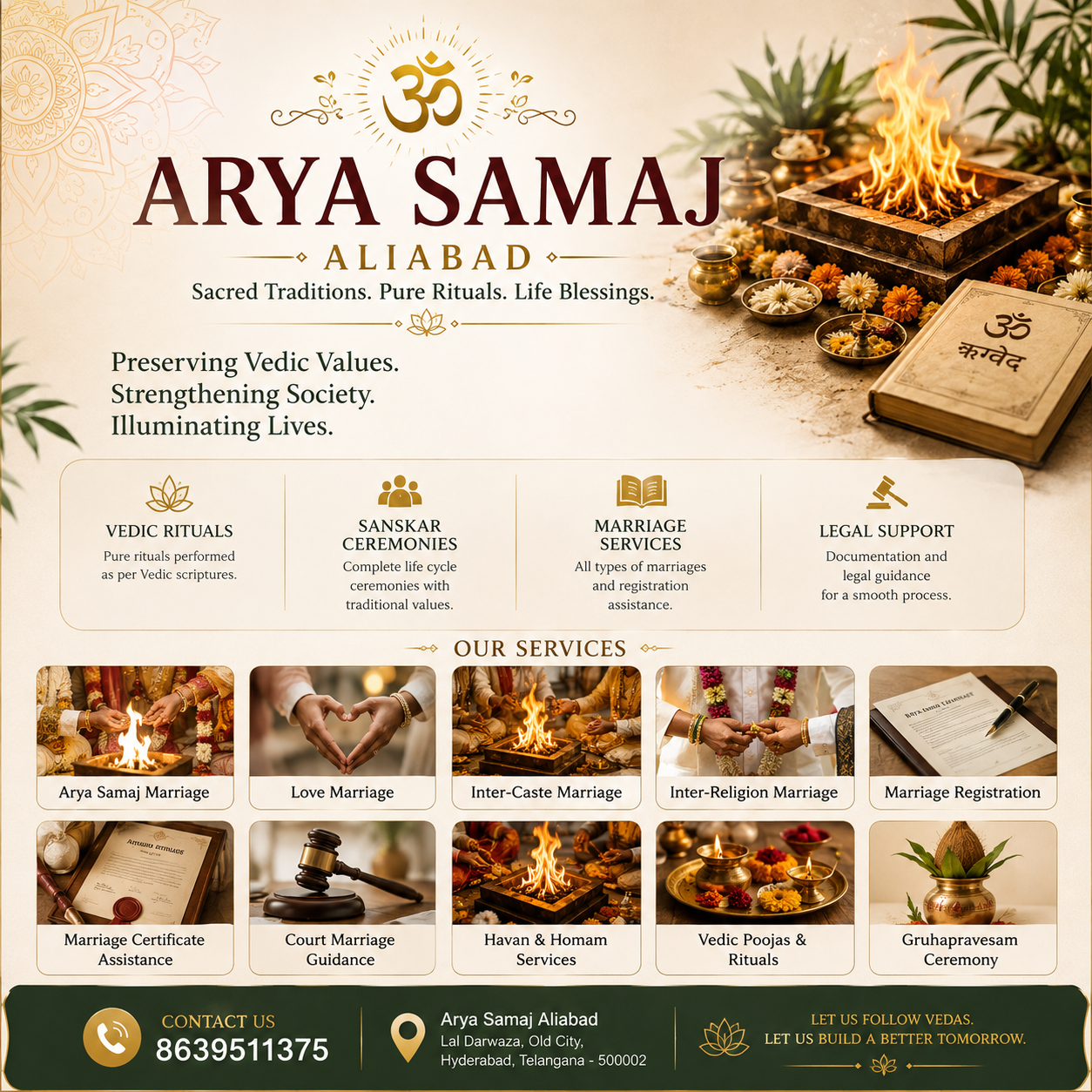 Authentic Vedic marriage services at Arya Samaj Aliabad Hyderabad